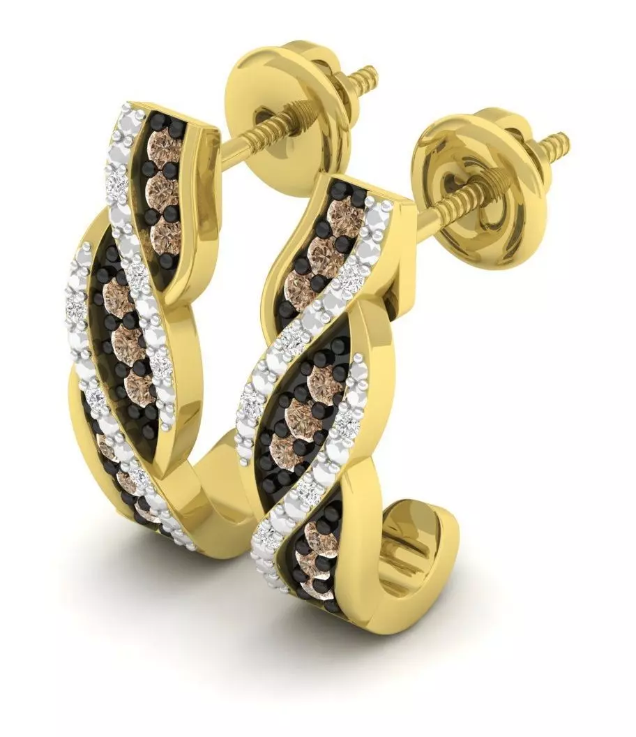 Round White And Champagne Diamond Ladies Hoop Earrings 3D print model