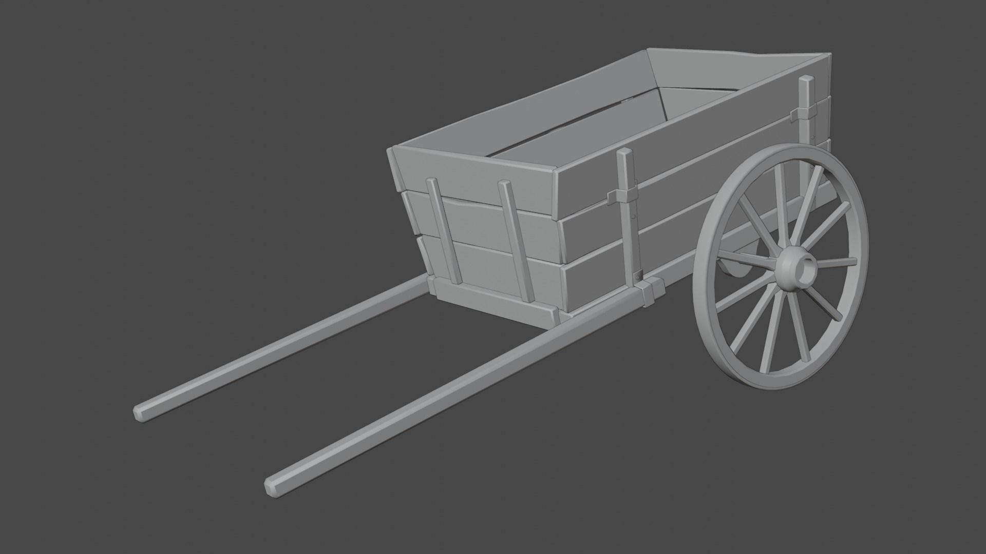 Old Damaged Wooden Cart Low-poly 3D model_7