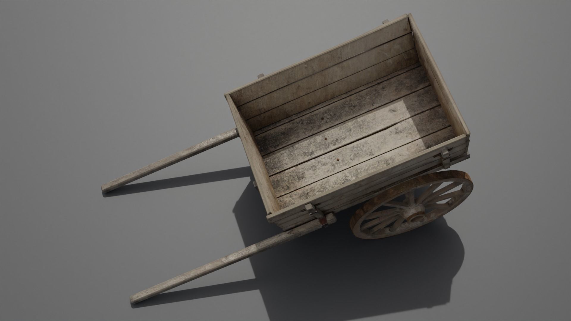 Old Damaged Wooden Cart Low-poly 3D model_3