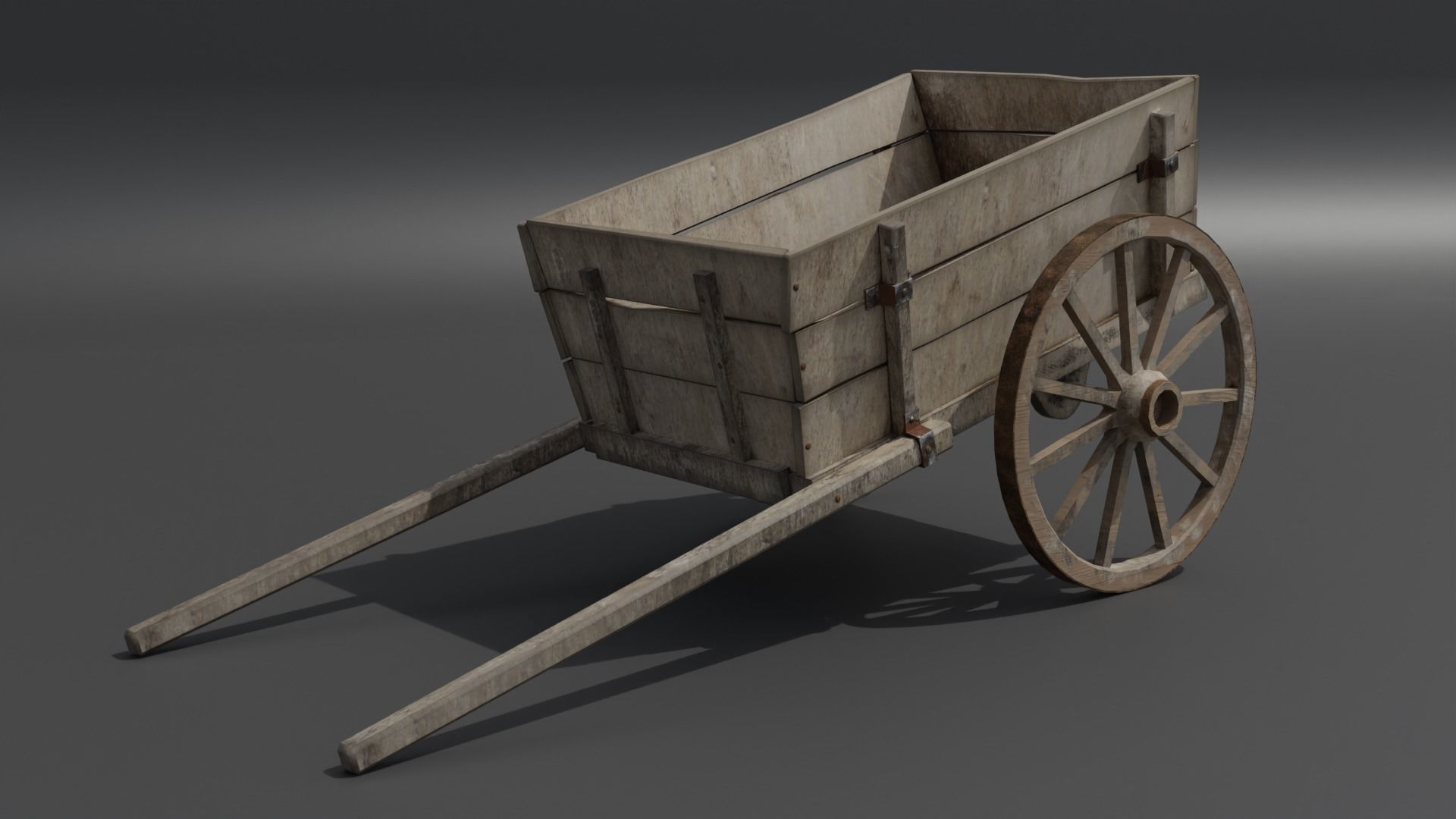 Old Damaged Wooden Cart Low-poly 3D model_1