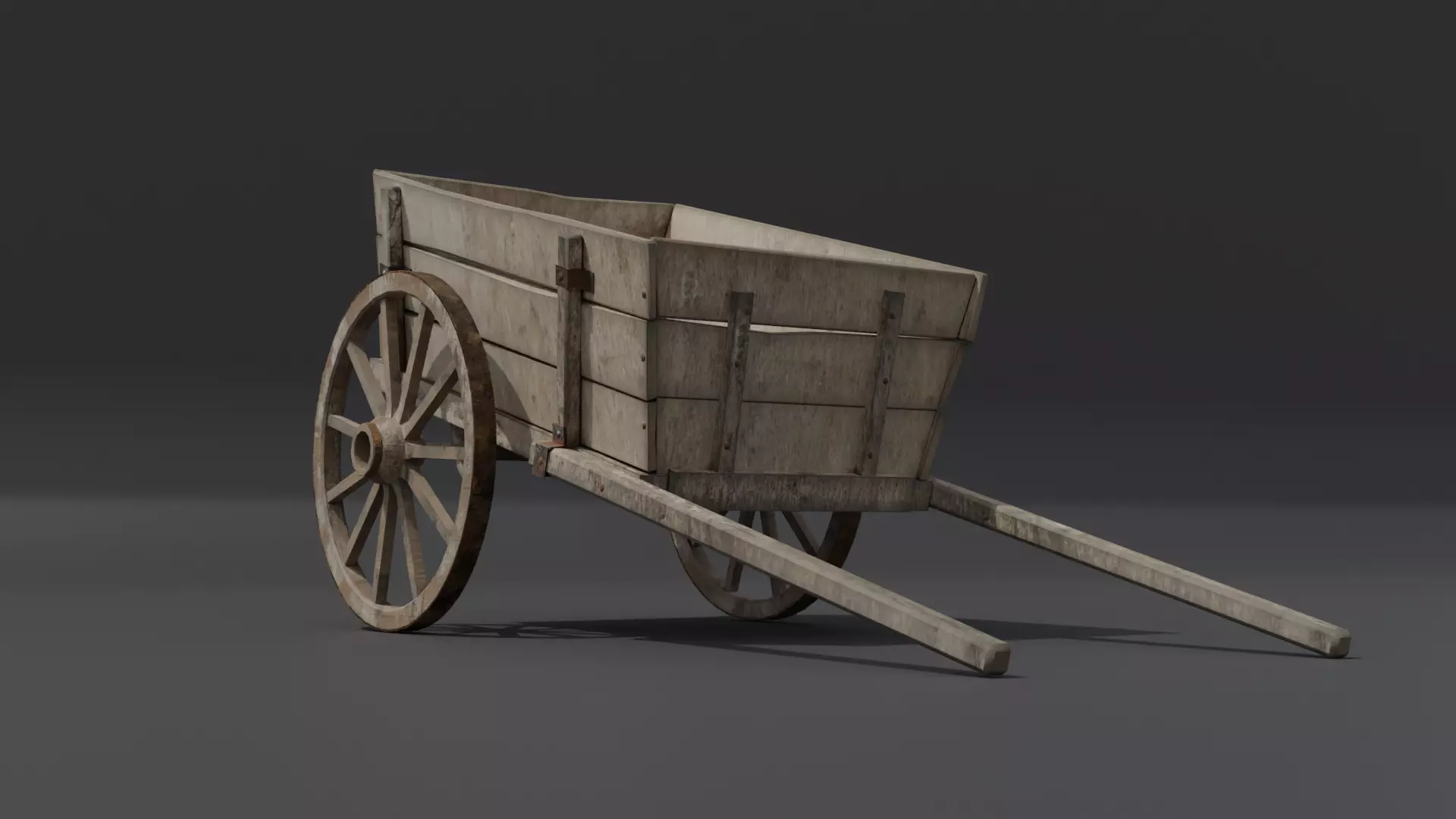 Old Damaged Wooden Cart Low-poly 3D model_0