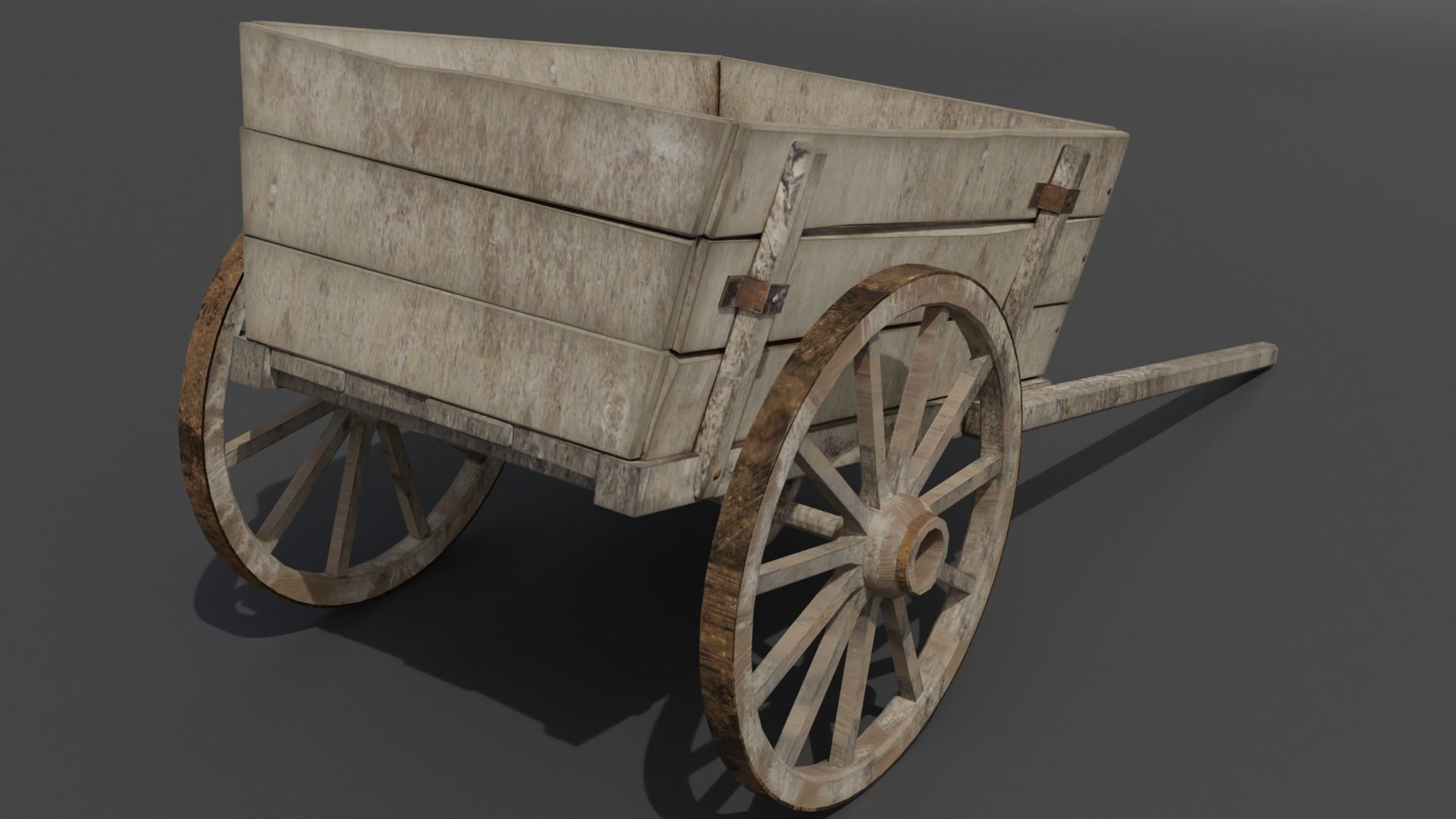 Old Damaged Wooden Cart Low-poly 3D model_6