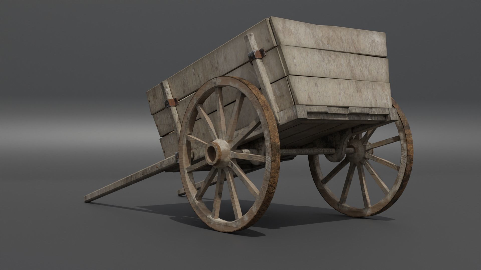 Old Damaged Wooden Cart Low-poly 3D model_2