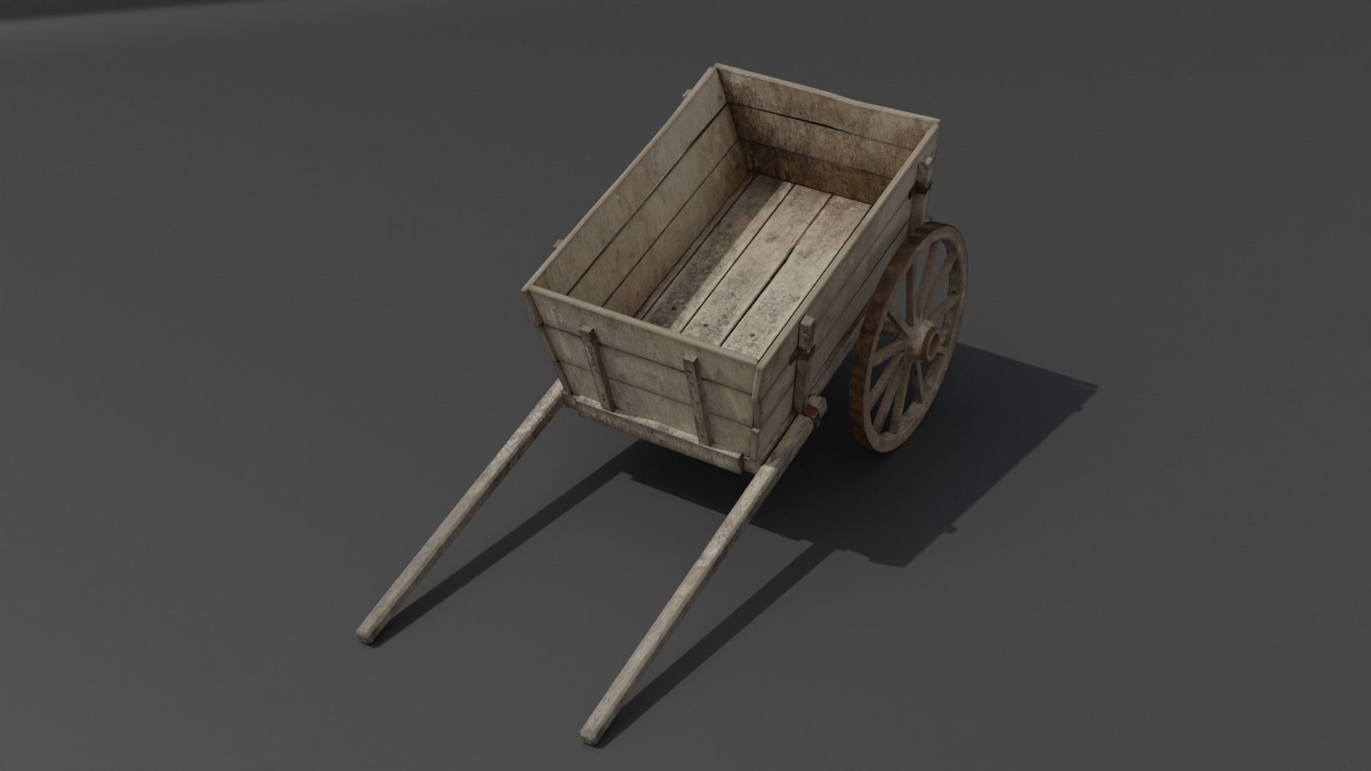 Old Damaged Wooden Cart Low-poly 3D model_4