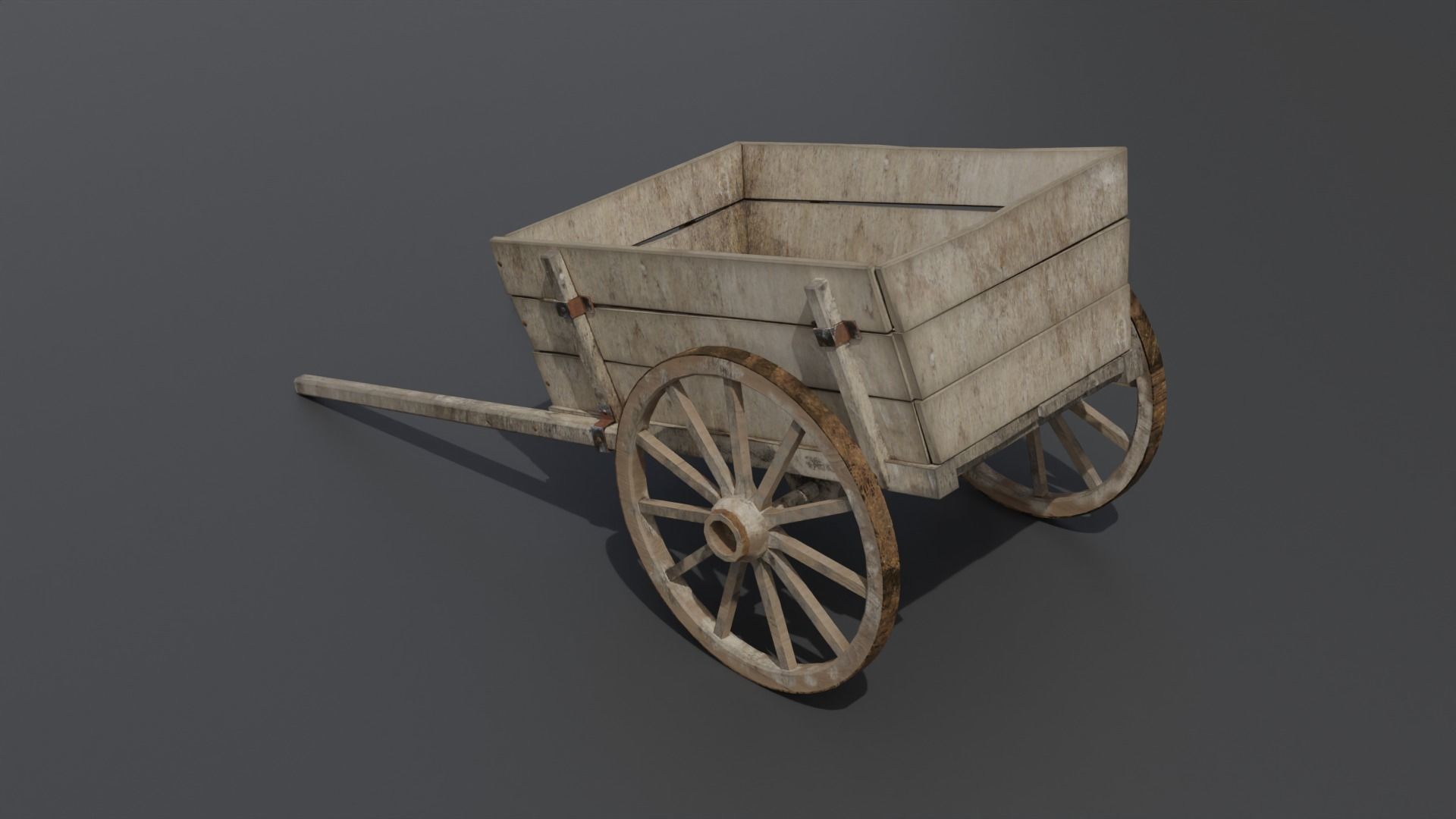 Old Damaged Wooden Cart Low-poly 3D model_5