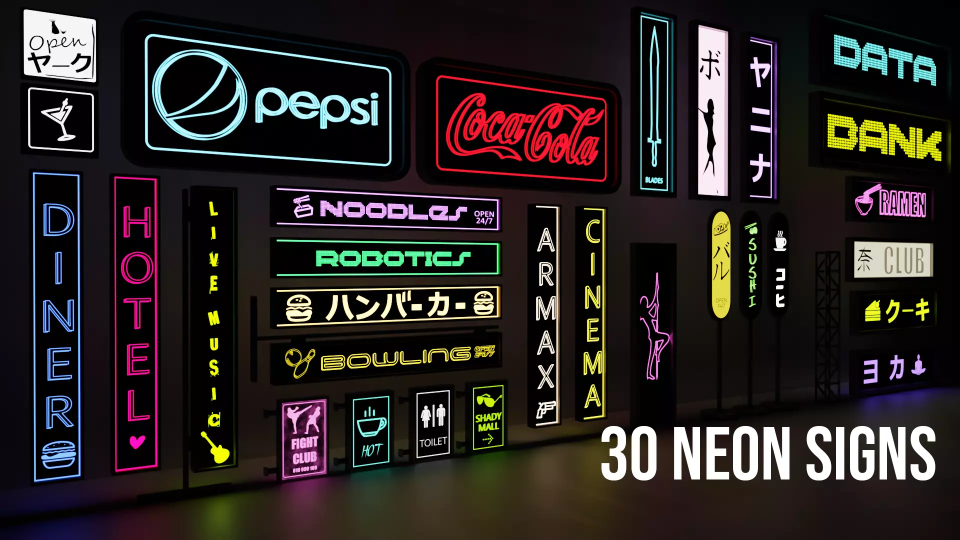 30 Neon Signs Low-poly 3D model_0