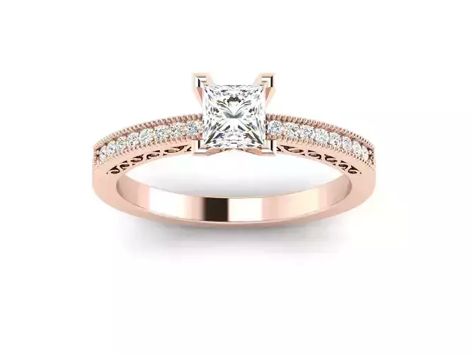 solitaire wedding engagement Princess Stone ring with 360 view  3D print model