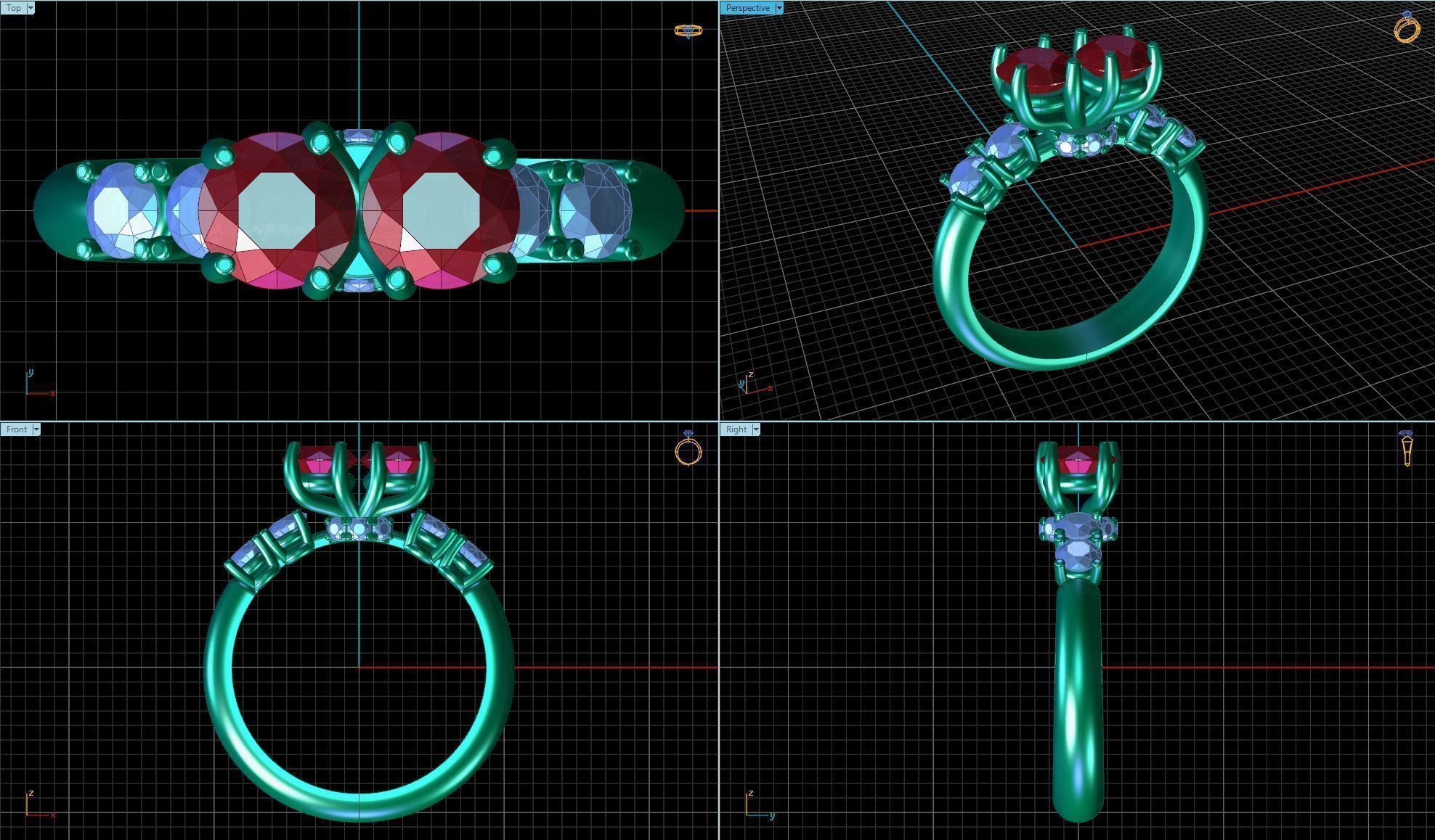 2 Diamonds rings 3D print model_2