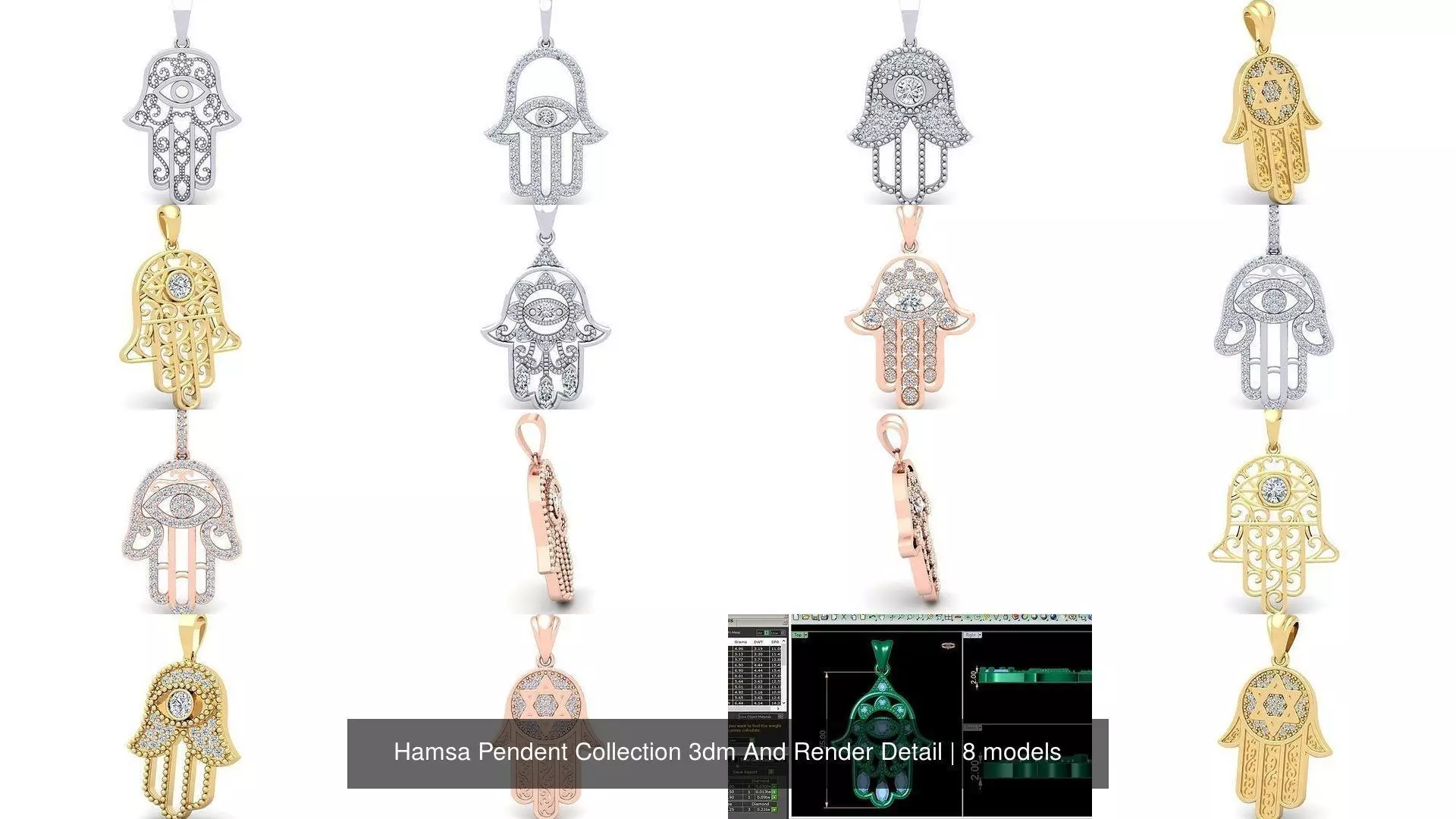Hamsa Pendent Collection 3dm And Render Detail _0