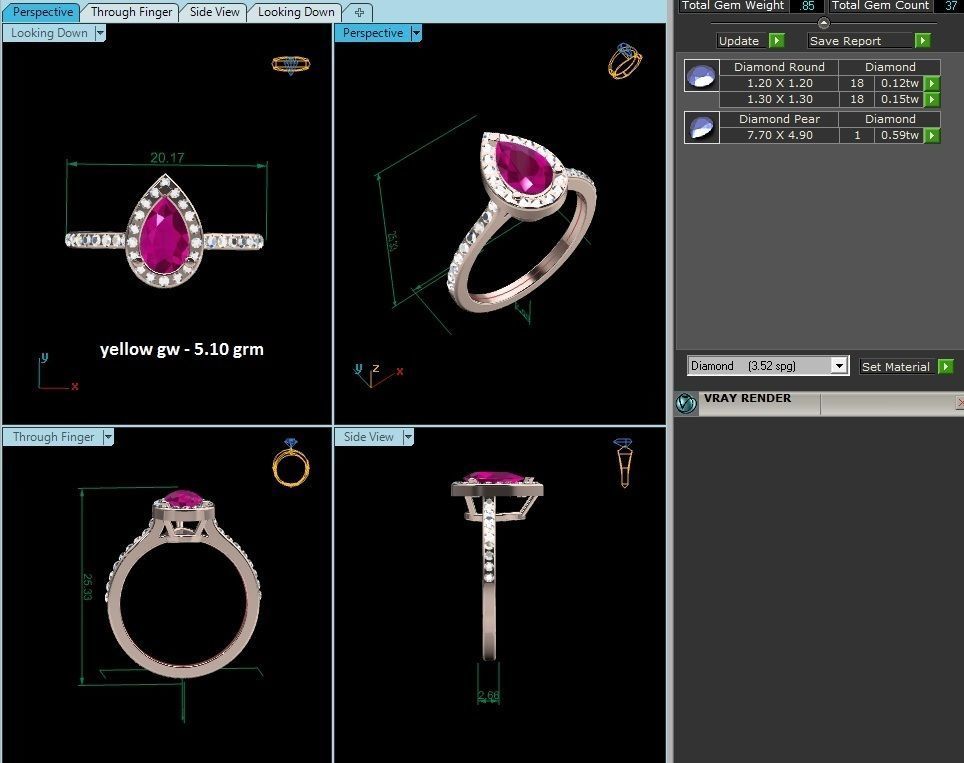 Engagement solitaire Pear Stone ring own design 3D print model_23