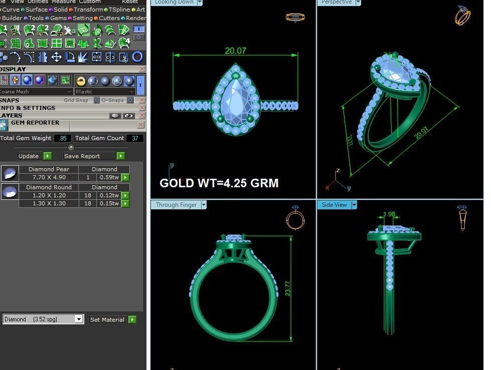 Engagement solitaire Pear Stone ring own design 3D print model_33