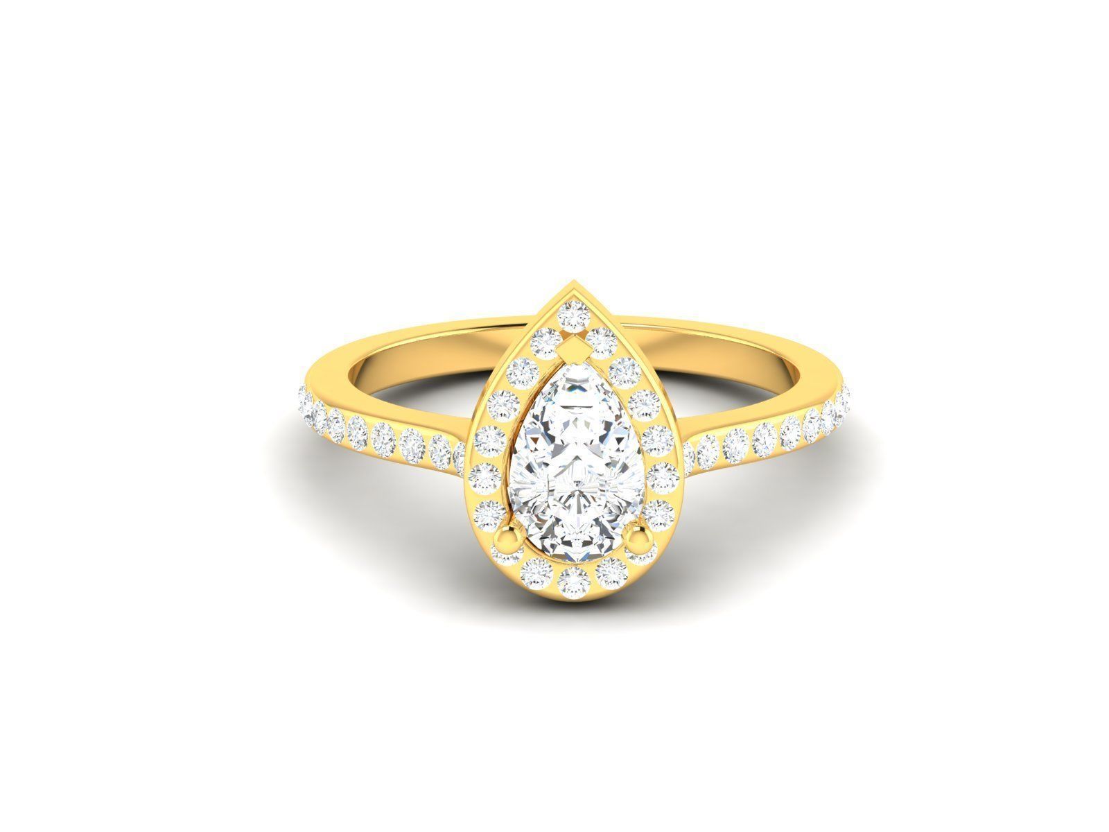 Engagement solitaire Pear Stone ring own design 3D print model_31