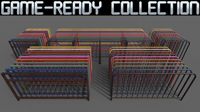 PBR Pedestrian Guard Rail Clean-Rusty 3D Model Collection