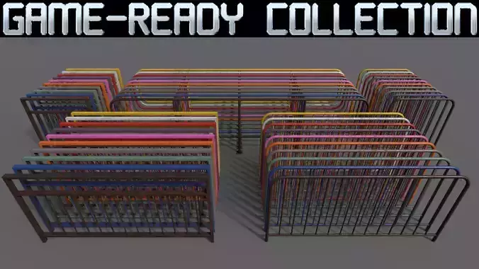 PBR Pedestrian Guard Rail Clean-Rusty 3D Model Collection