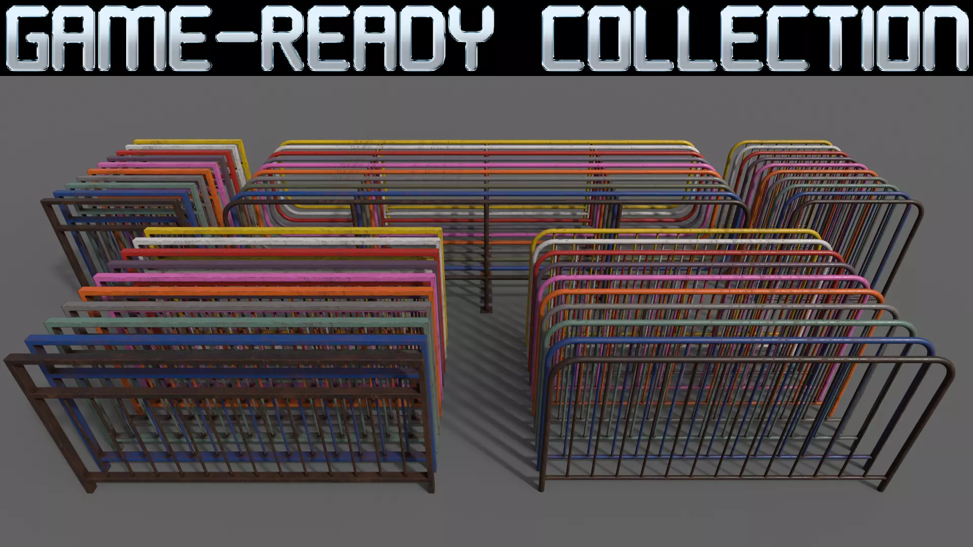 PBR Pedestrian Guard Rail Clean-Rusty 3D Model Collection_0