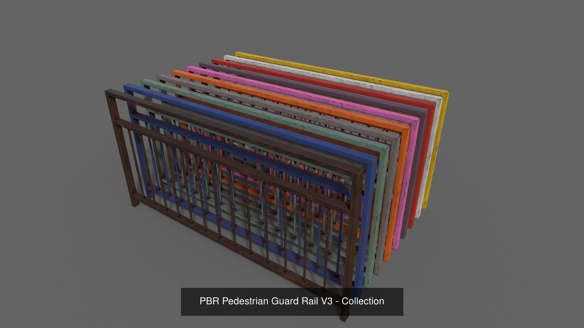 PBR Pedestrian Guard Rail Clean-Rusty 3D Model Collection_10
