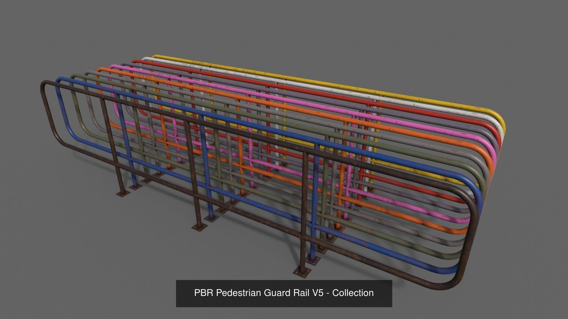 PBR Pedestrian Guard Rail Clean-Rusty 3D Model Collection_12
