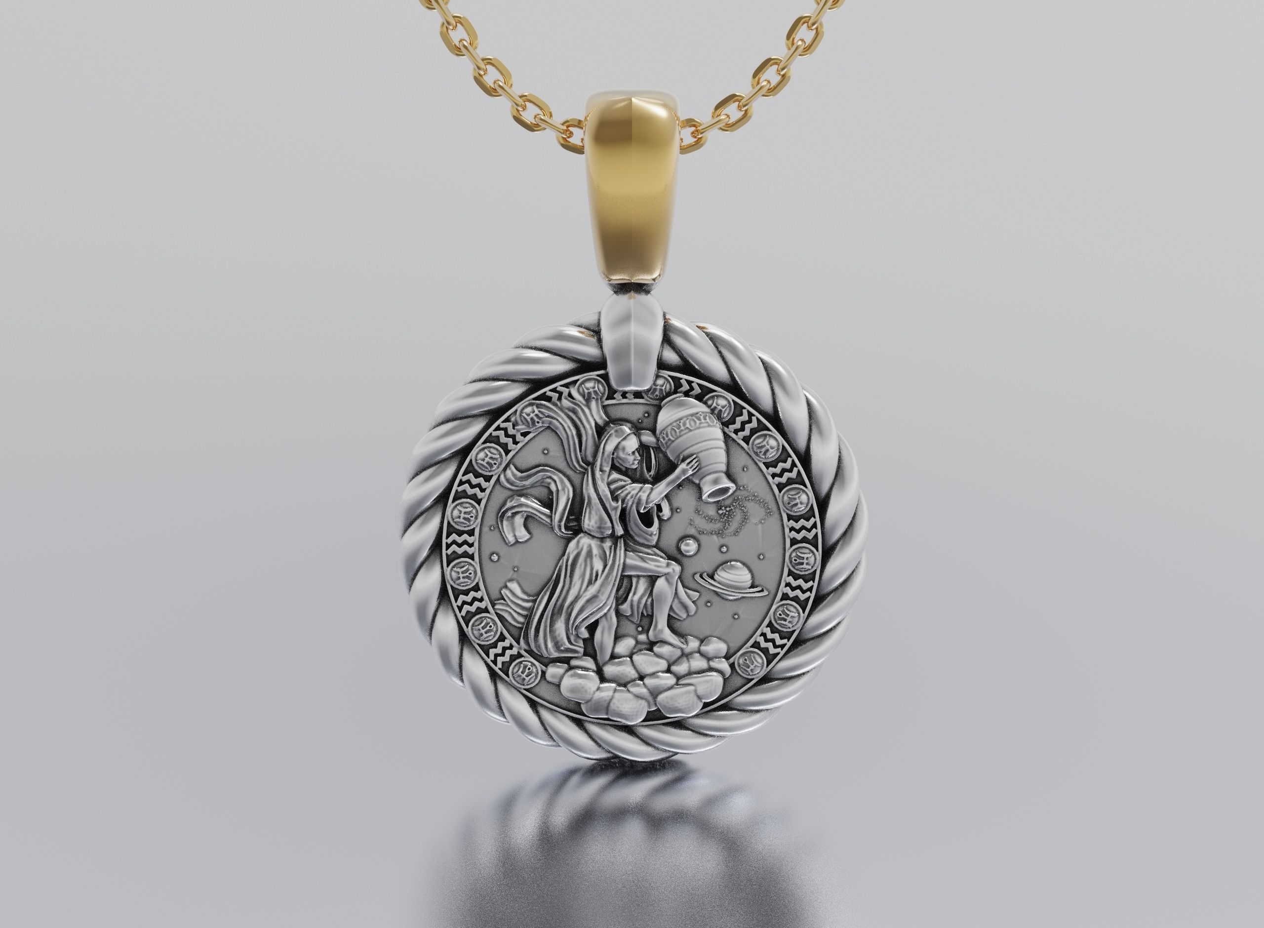 Aquarius horoscope pendant  3D print model_1