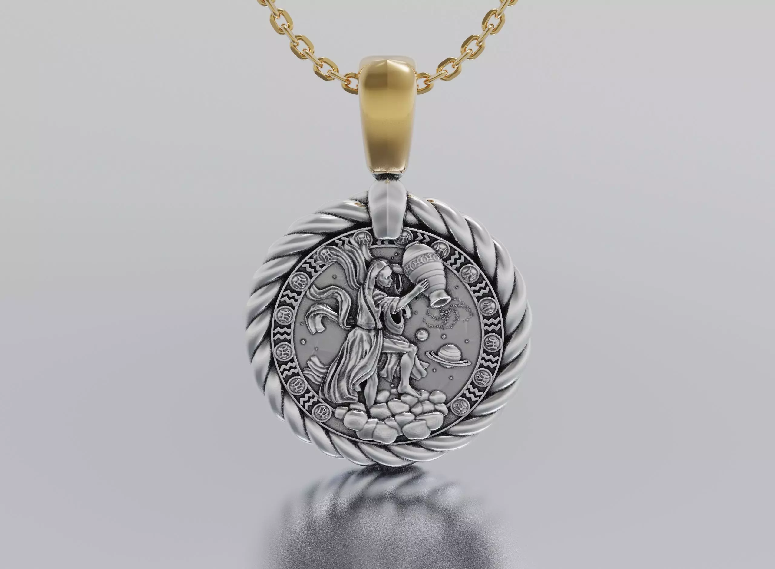 Aquarius horoscope pendant  3D print model_0