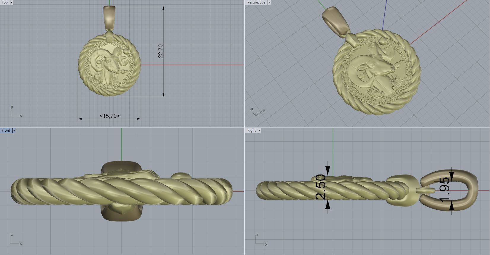 Aries horoscope pendant 3D print model_2