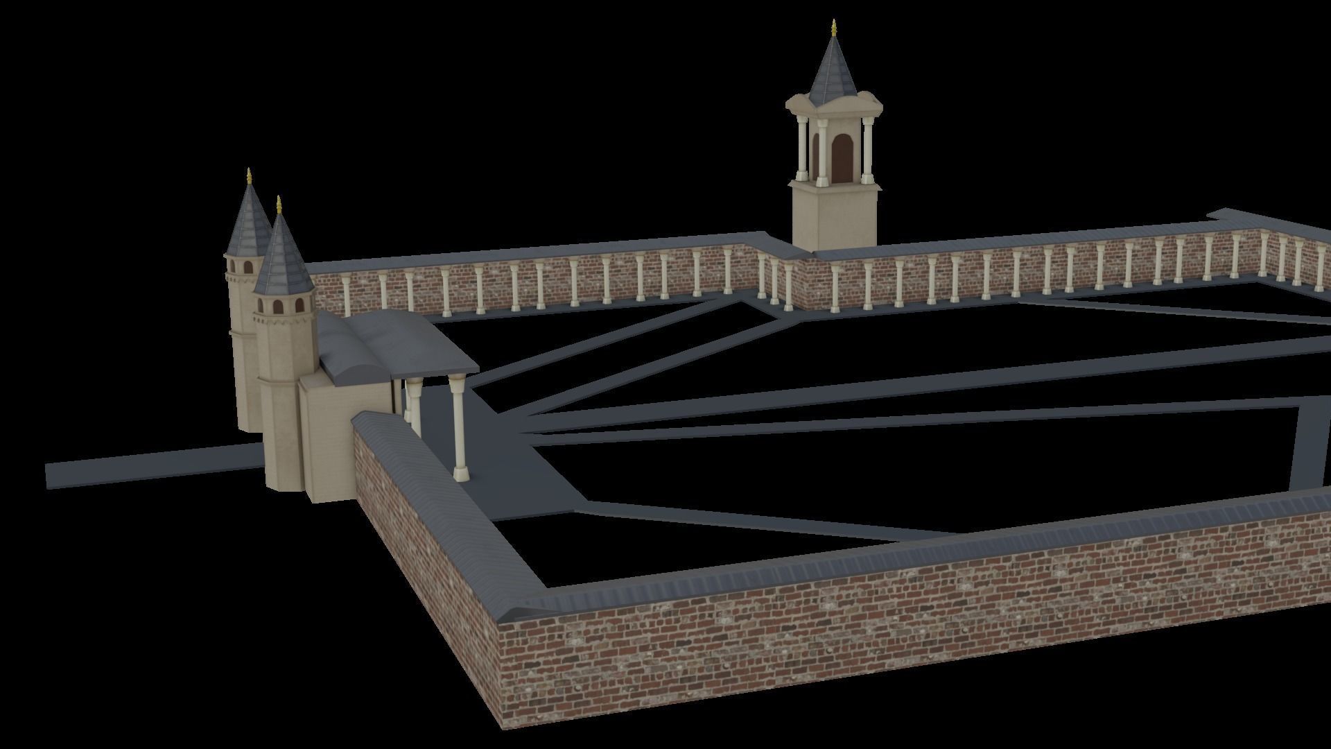 Topkapi Palace Walls and Guard Towers  Low-poly 3D model_4