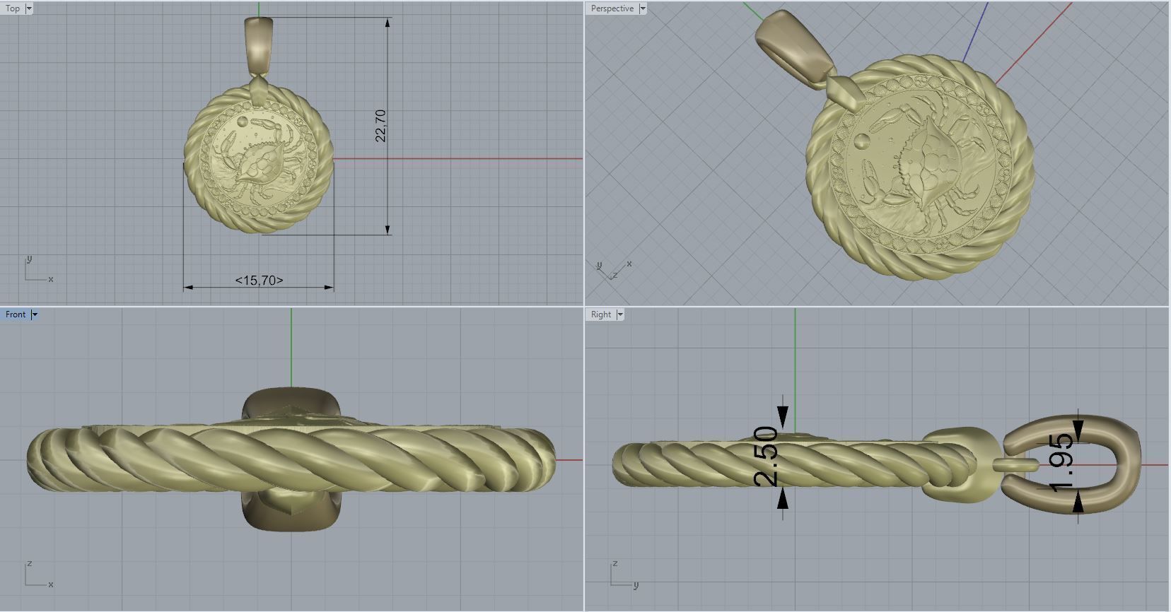 Cancer horoscope pendant 3D print model_2