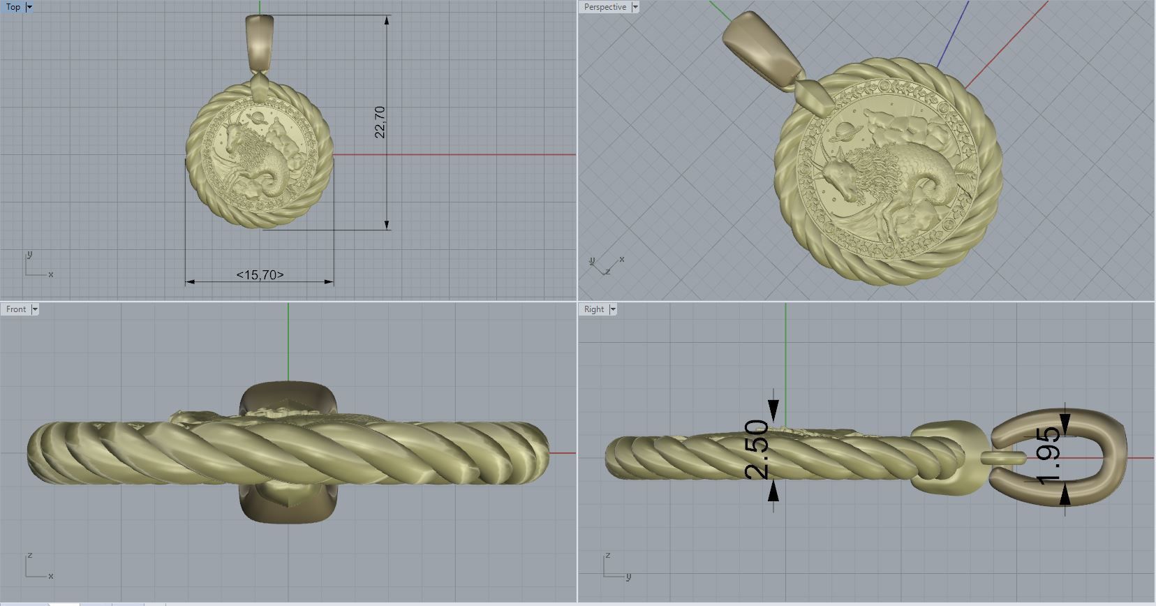 Capricon horoscope pendant 3D print model_2