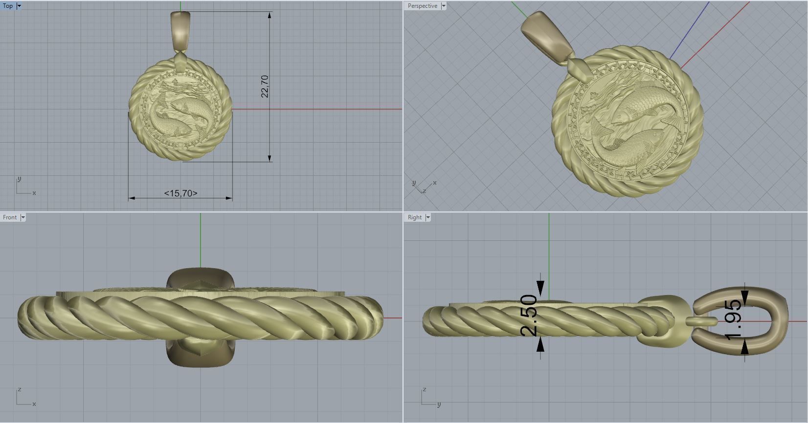 Fish horoscope pendant  3D print model_2