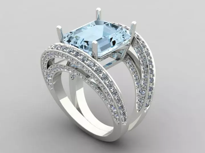 Rings aquamarine and diamond engagement ring 3D print model