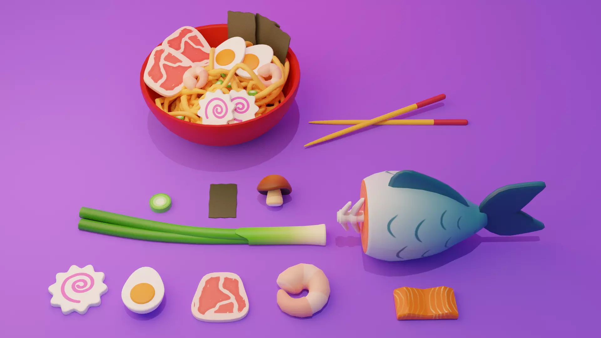 Asian Ramen Food Pack Low-poly 3D model