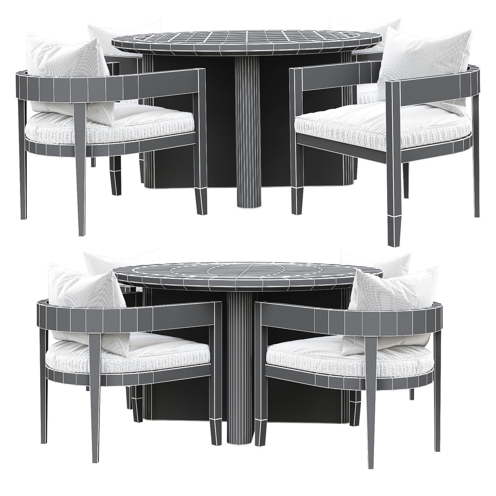 RH Outdoor Baimain restangular table chair Low-poly 3D model_4