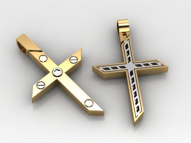 gold cross 3D print model_3