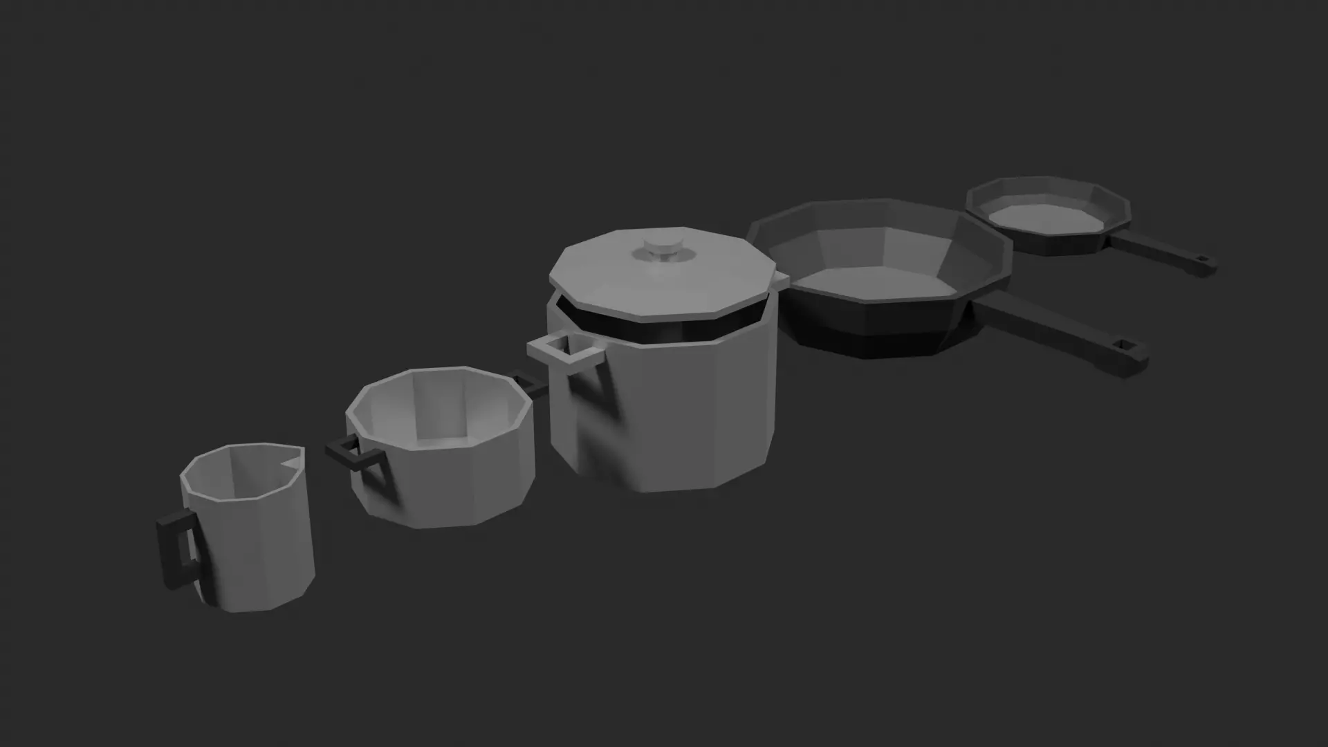 Lowpoly Kitchenware Set of pots and pans Low-poly 3D model