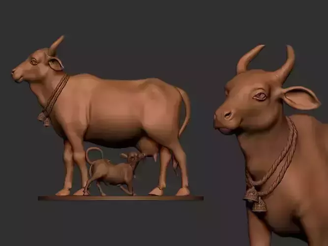 Cow and the Drinking  Calf 3D print model