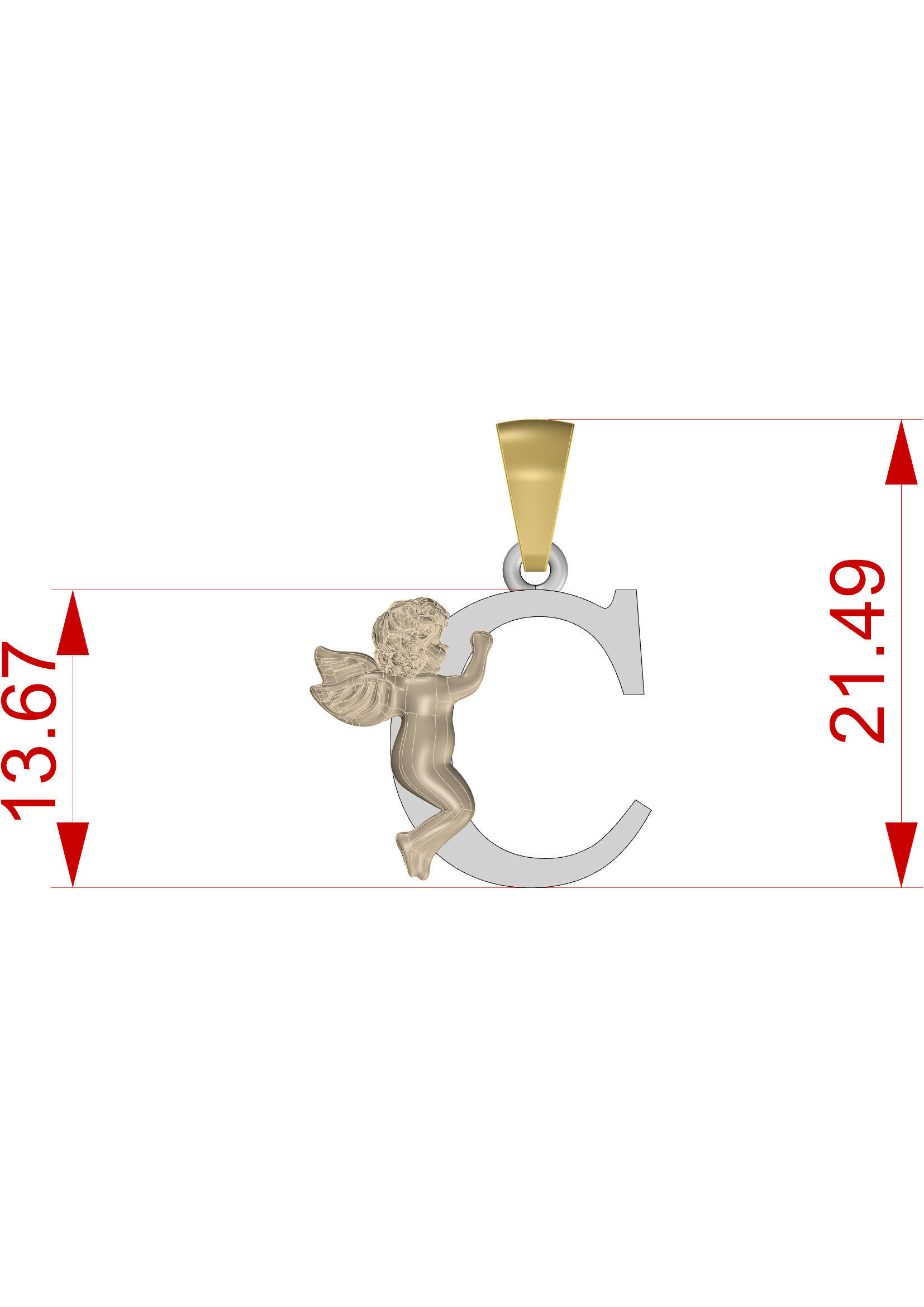 Pendant Letter C 3D print model_4