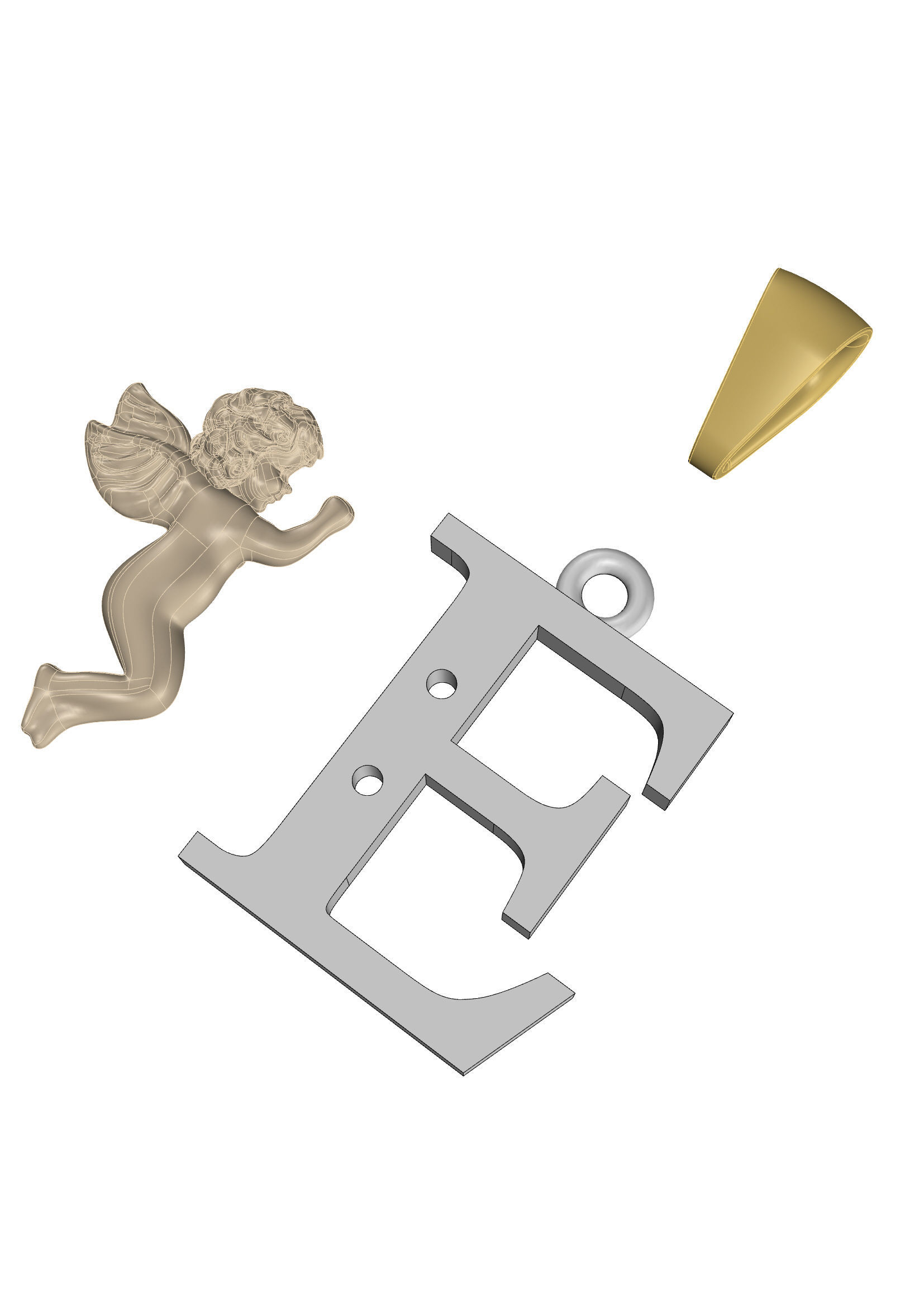 Pendant Letter E 3D print model_6