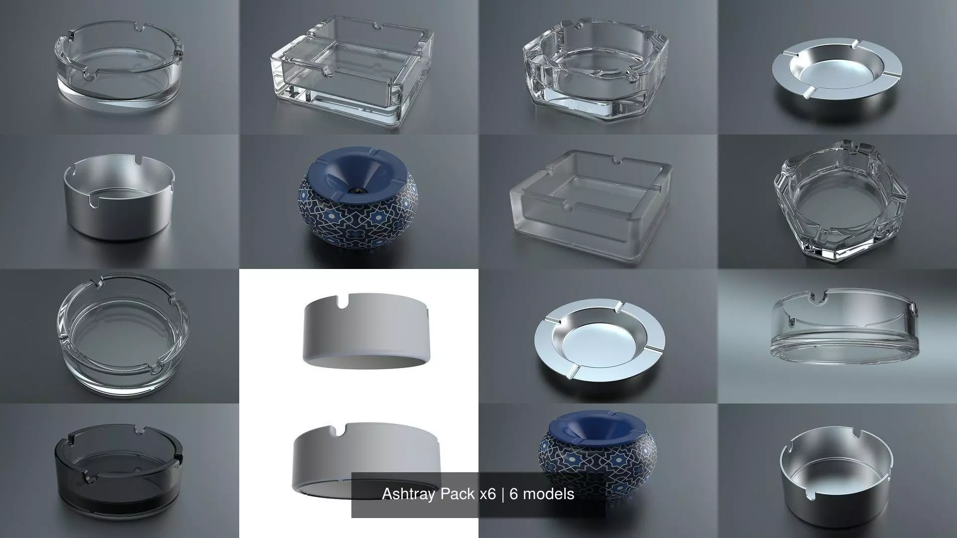 Ashtray Pack x6 3D Model Collection_1