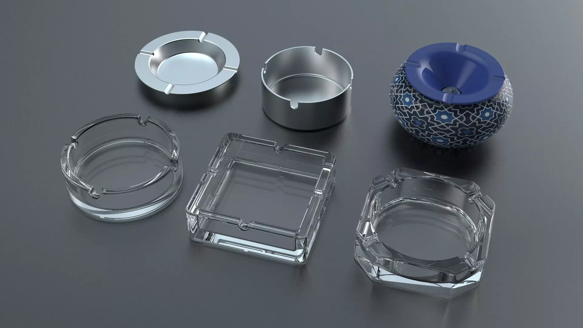 Ashtray Pack x6 3D Model Collection_0