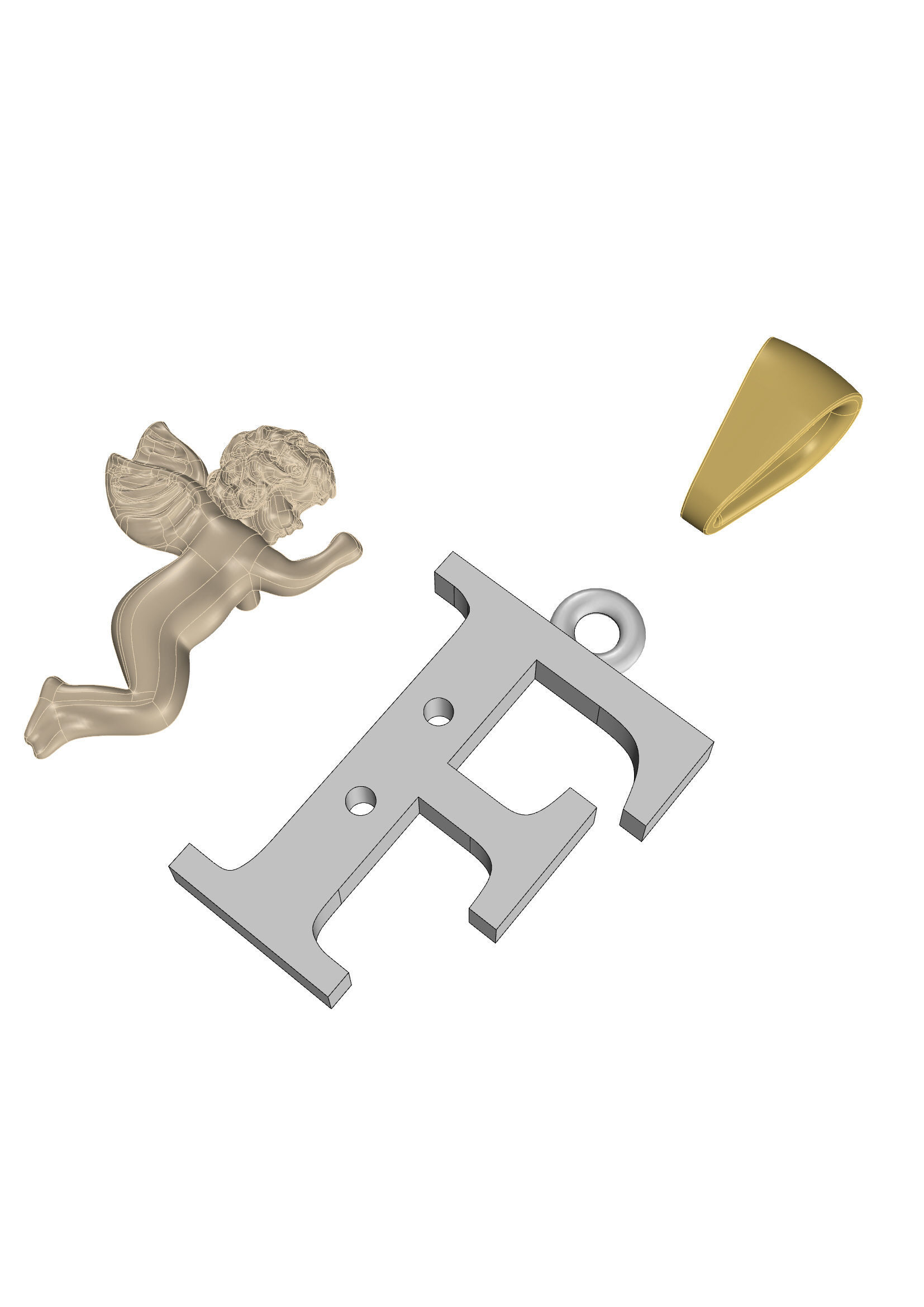 Pendant Letter F 3D print model_15
