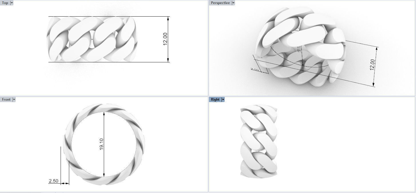 cuban ring 12 mm wide  size 60 3D print model_1