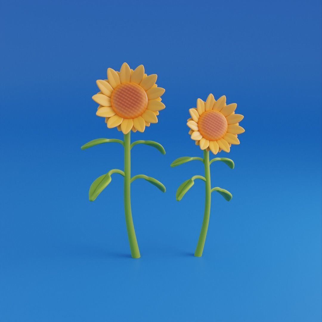 Cartoon sunflower Low-poly 3D model_3