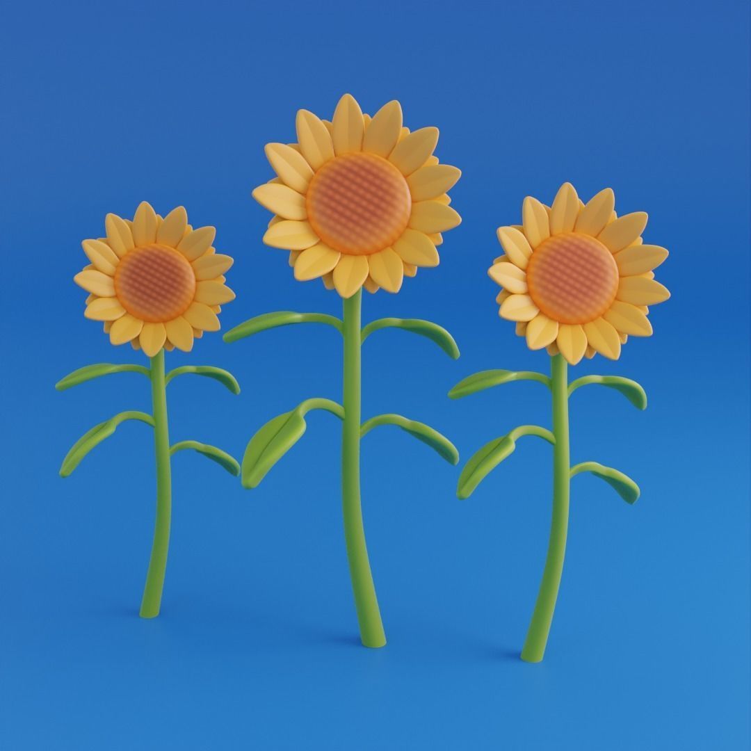 Cartoon sunflower Low-poly 3D model_6
