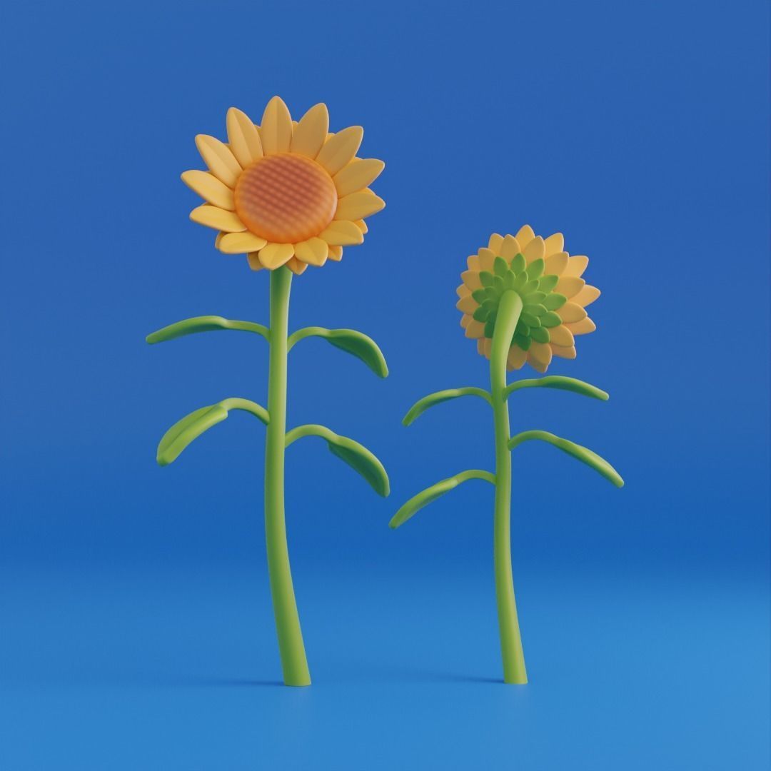 Cartoon sunflower Low-poly 3D model_2