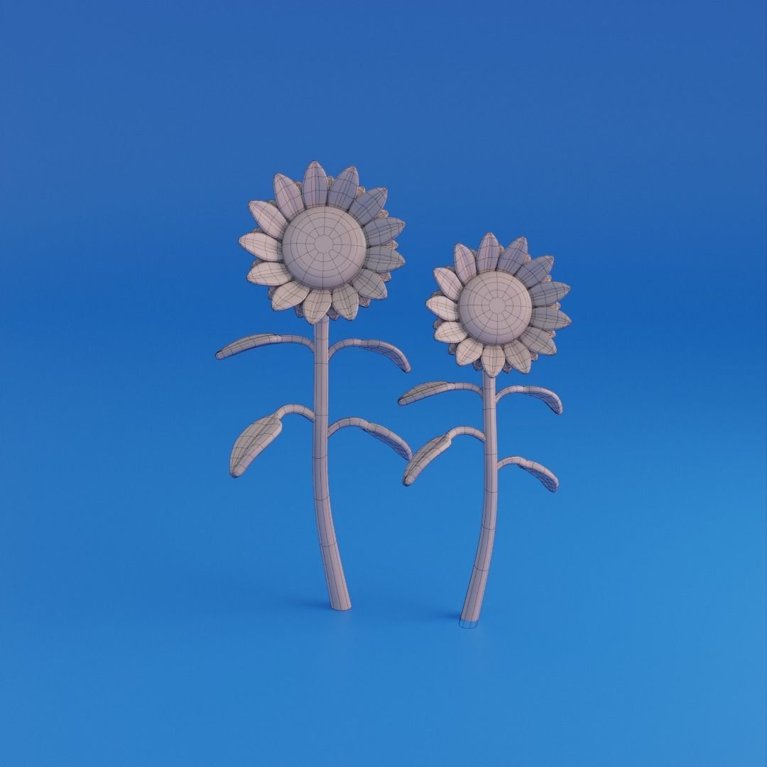 Cartoon sunflower Low-poly 3D model_5