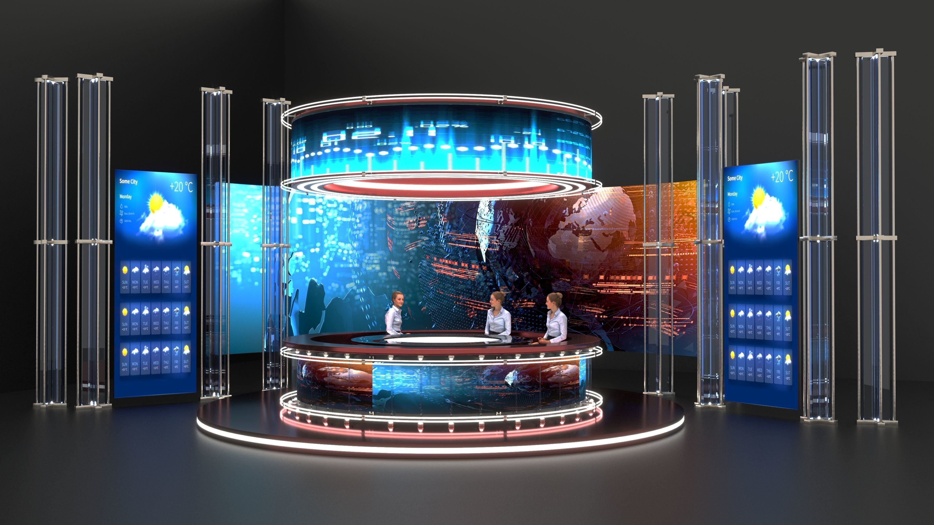 Virtual NEWS TV Studio 3D model_4