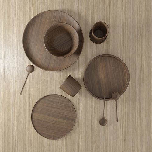 Dinner set - Wood Free 3D model