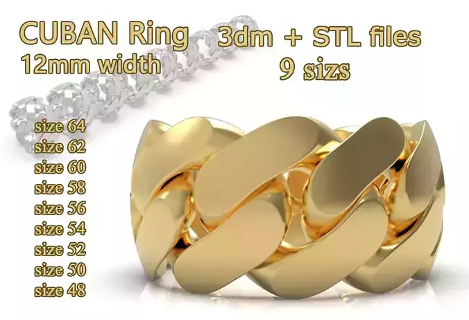 CUBAN Ring 12 mm width all sizes 3D Model Collection