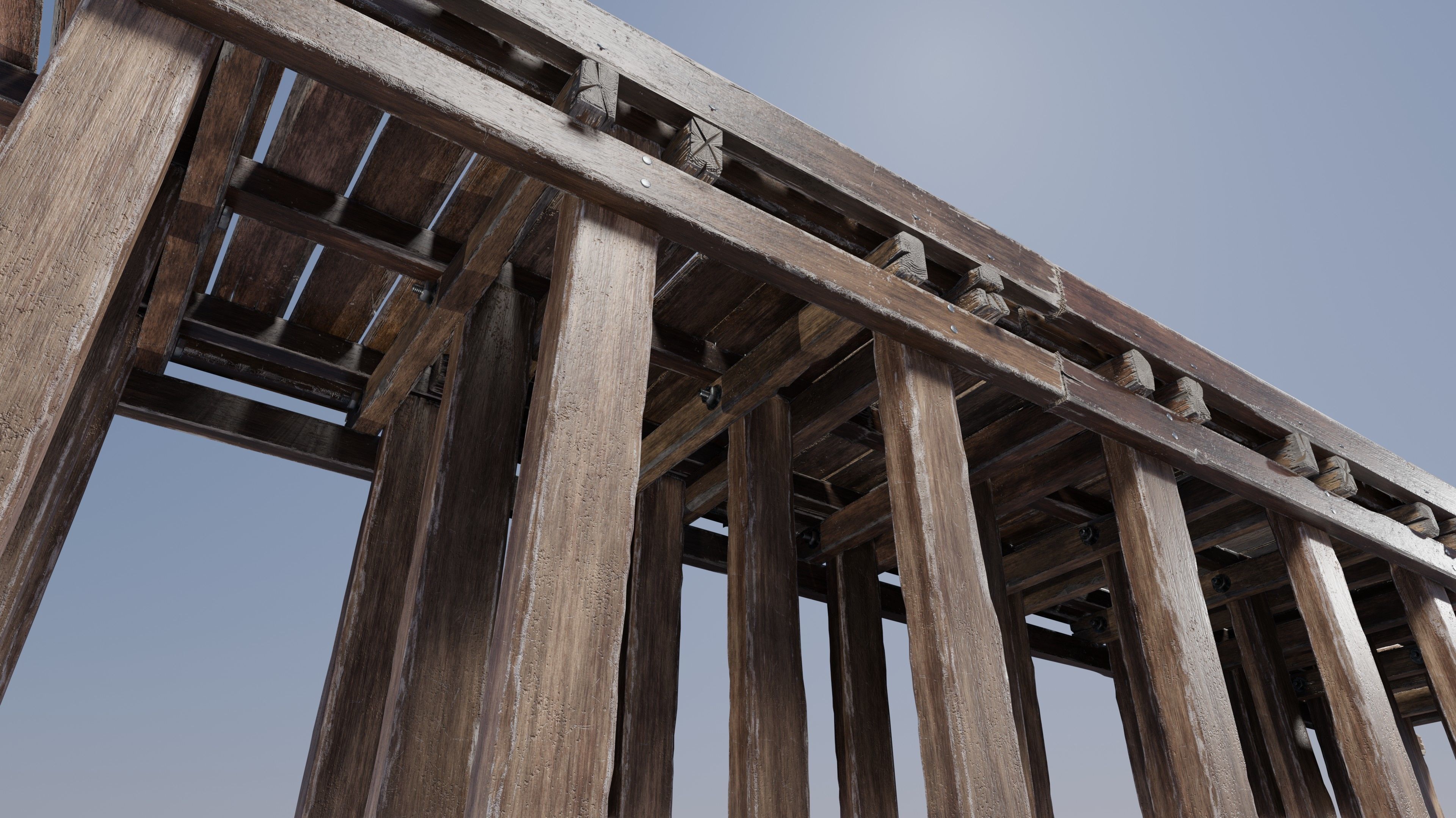 Wood planks logs and pillars with 2 ready piers Low-poly 3D model_13