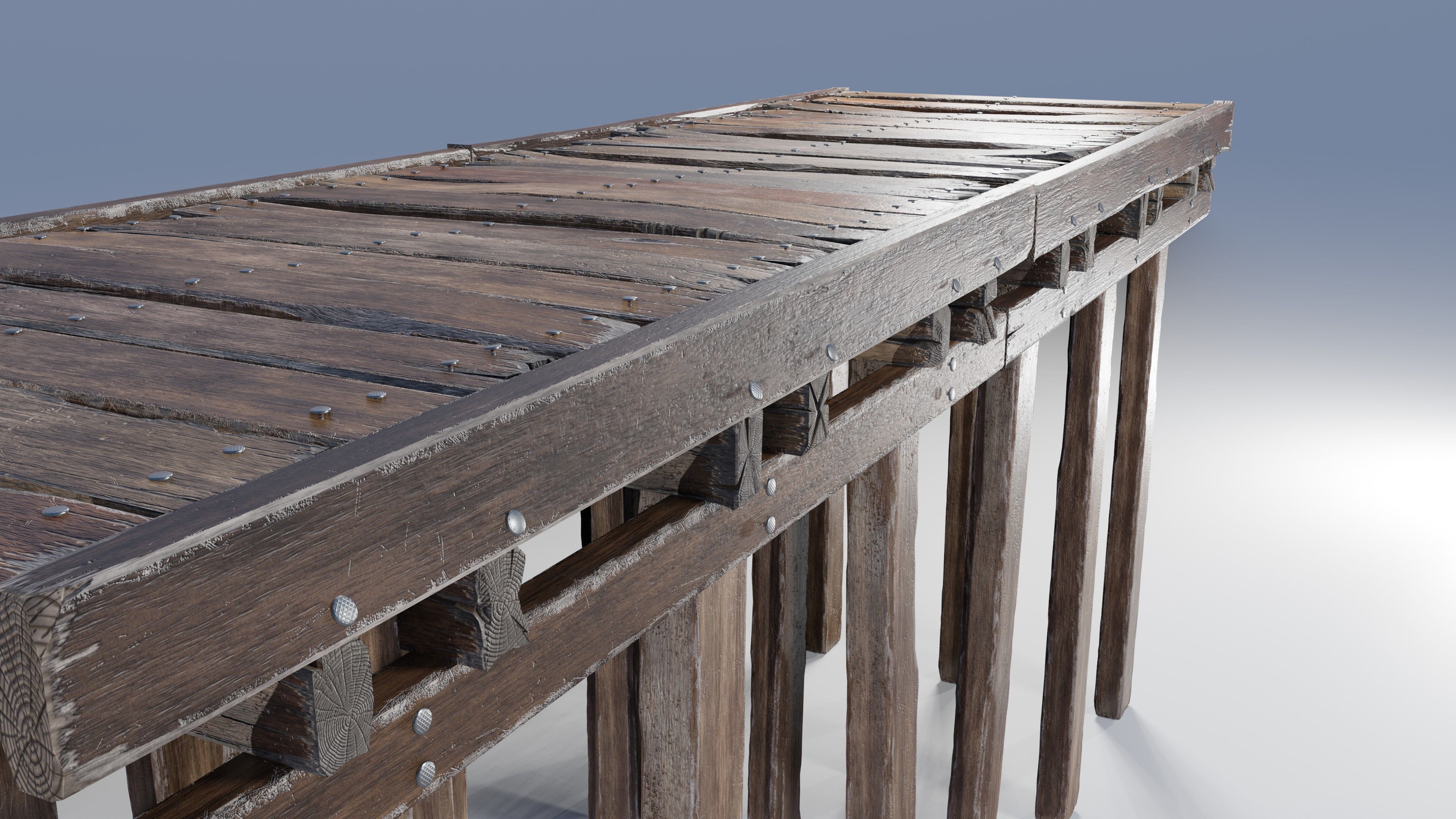 Wood planks logs and pillars with 2 ready piers Low-poly 3D model_12