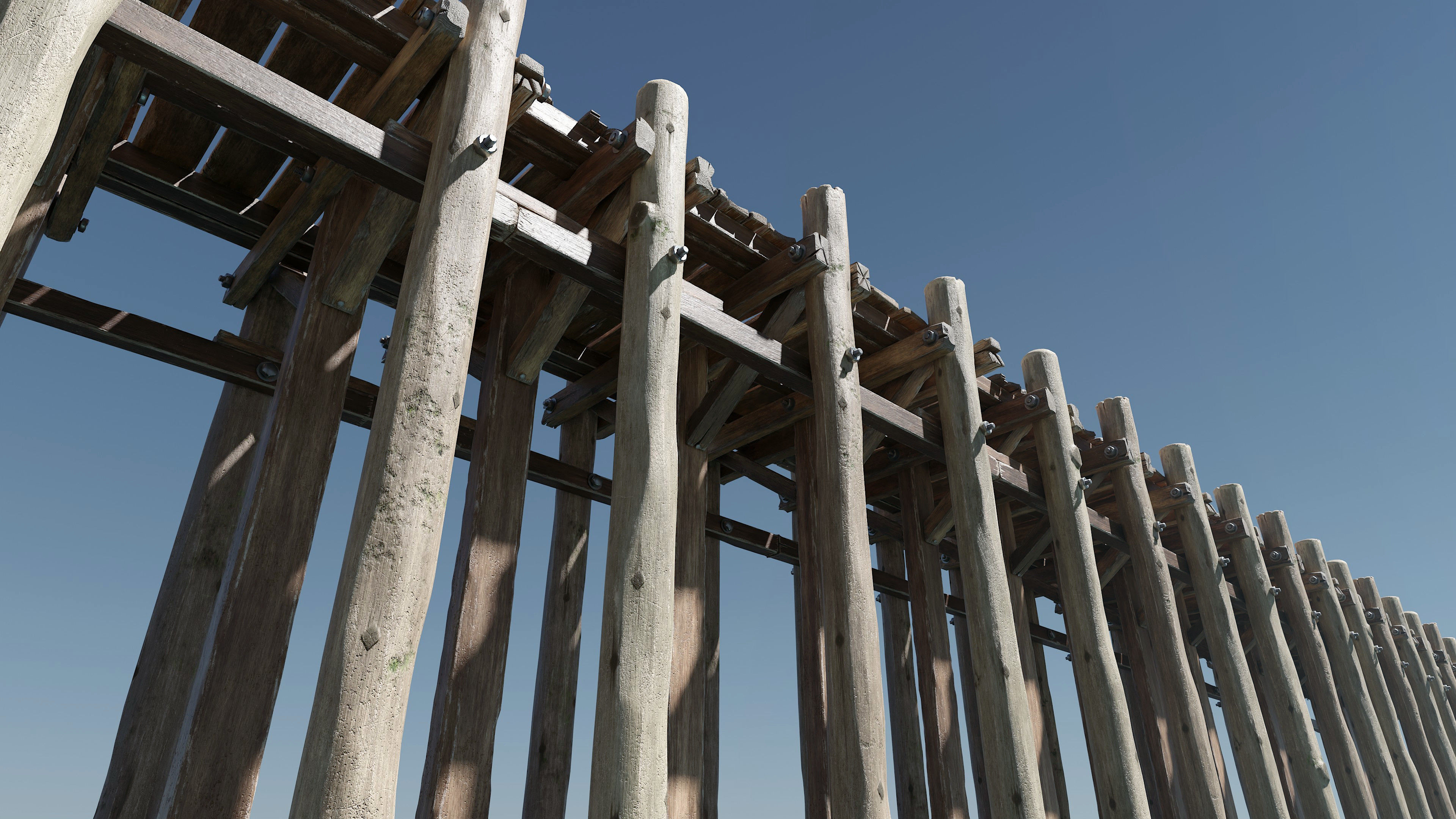 Wood planks logs and pillars with 2 ready piers Low-poly 3D model_2